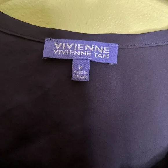 Vivienne Tam Womens size Medium Top Black Blouse Tie Waist FLAW-spot - Picture 3 of 6